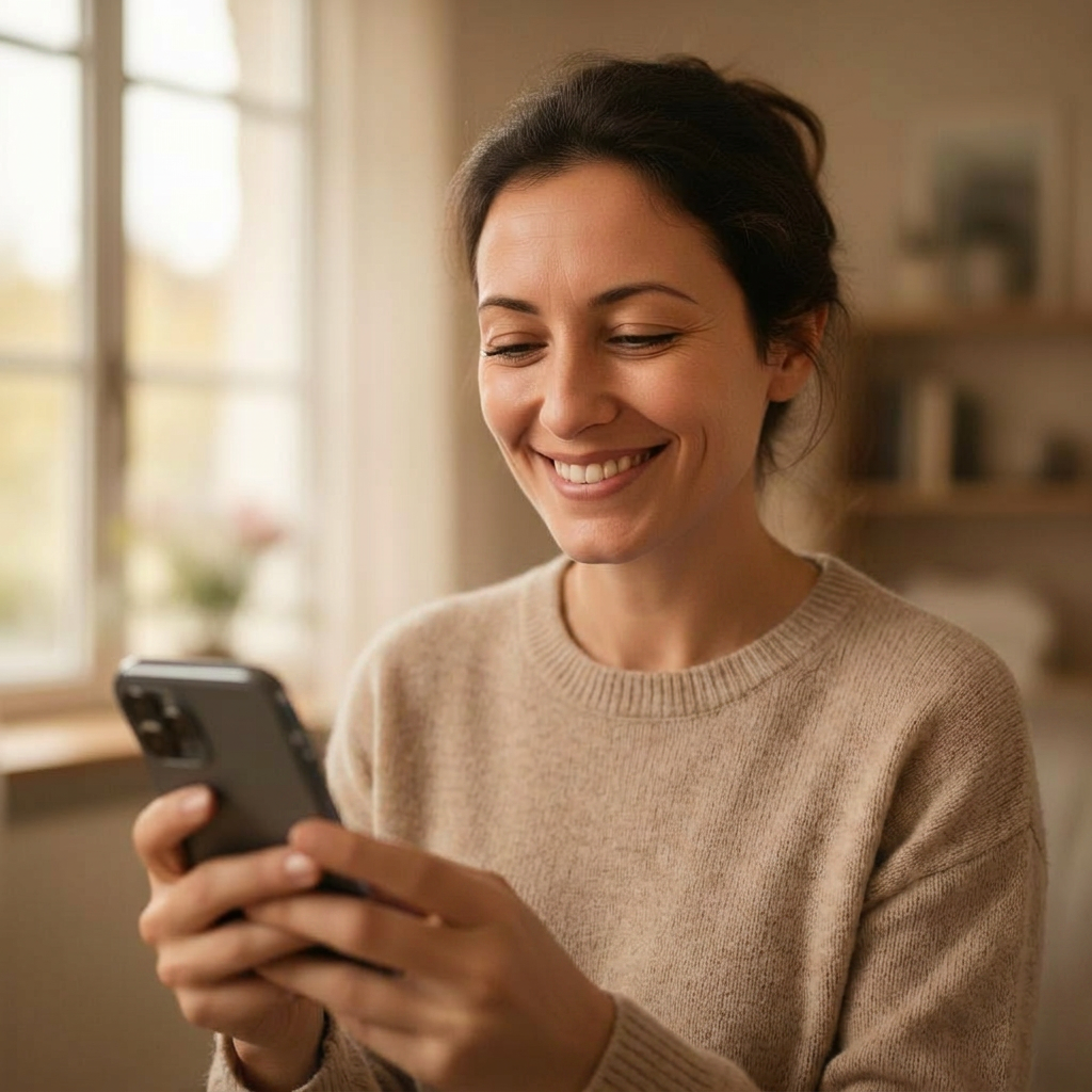 Intervenante à domicile utilisant Qsap sur son smartphone